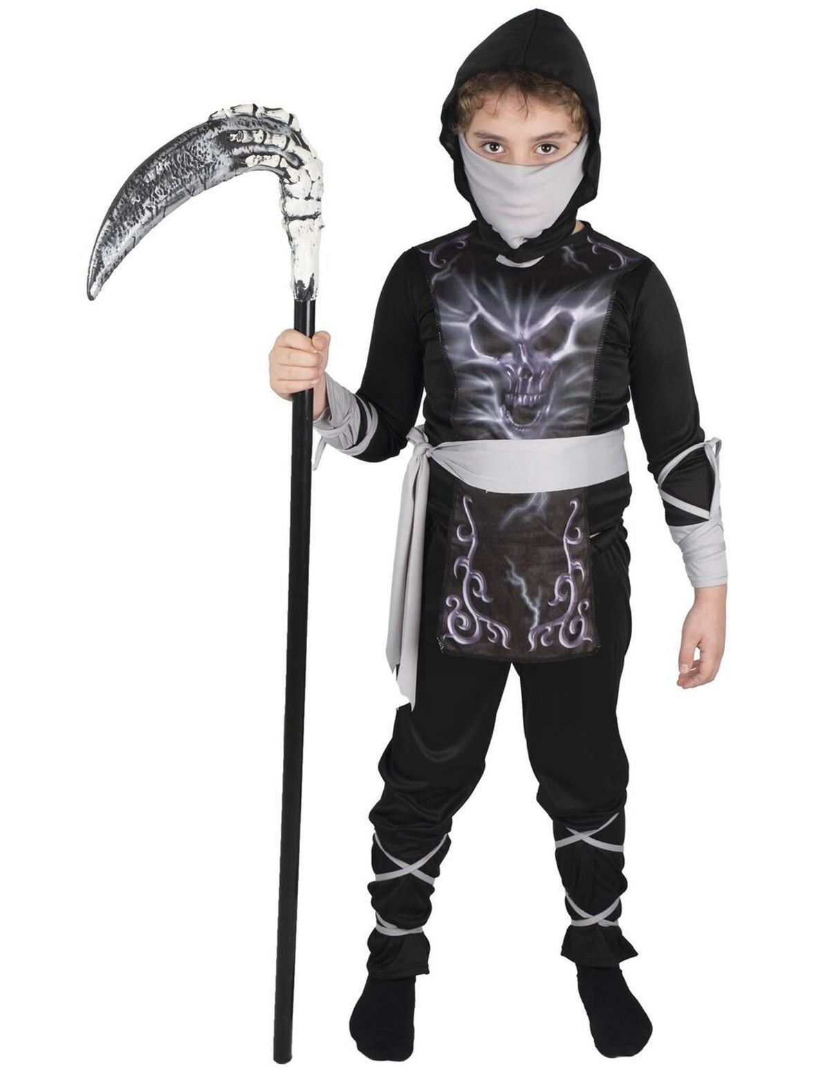 Déguisement de ninja squelette pour enfant noir et gris avec motif de crâne