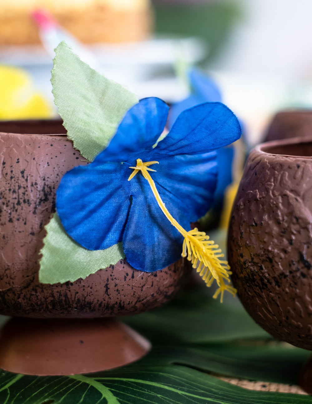 Détail de la fleur bleue de la Coupe Hawaï noix de coco tropicale