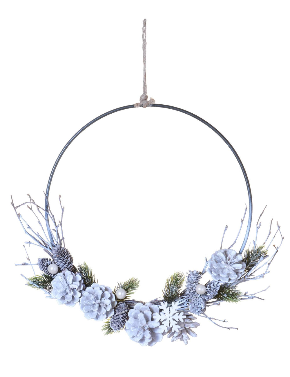 Coroa para pendurar natal polar para decoração com pinhas geladas