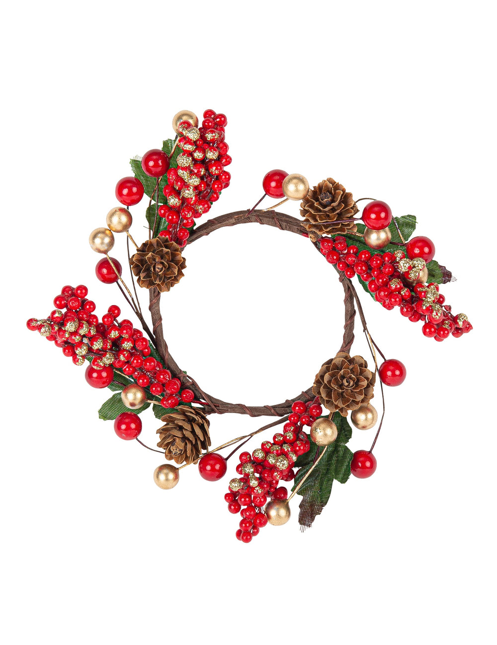 Couronne de baies de Noël pour décoration rouge et or avec pommes de pin
