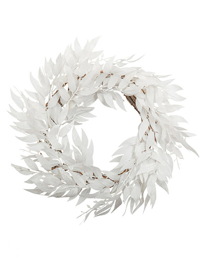 Couronne de feuilles de Noël pour décoration blanche à paillettes