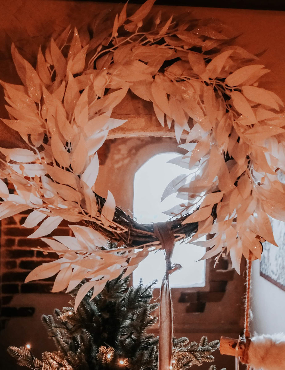 Ensaio da coroa de folhas de natal
