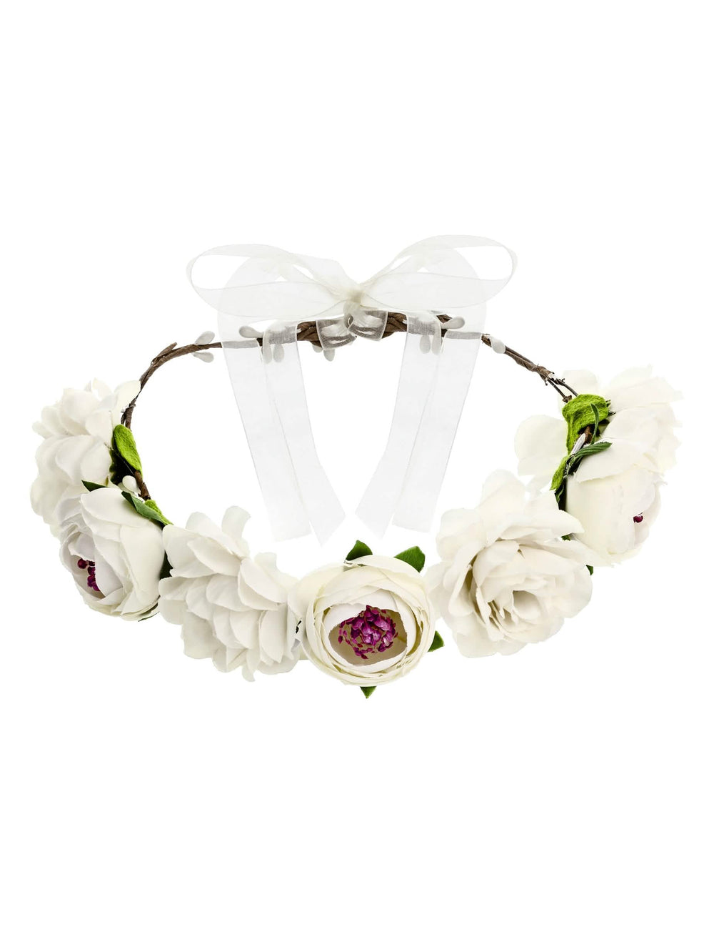 Coroa de flores brancas para mulher com fita