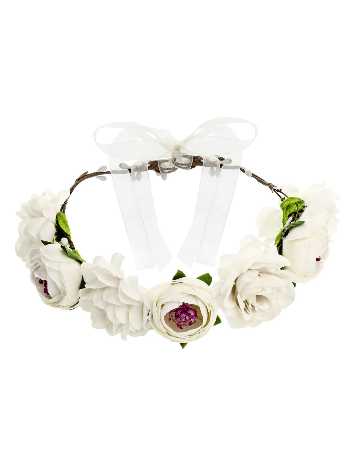 Coroa de flores brancas para mulher com fita
