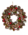 Couronne de noël baies des bois traditionnelle avec pommes de pin enneigées et baies rouges