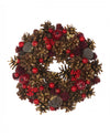 Couronne de noël baies rouges et pommes de pin pour décoration rouge et dorée