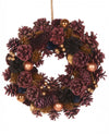 Couronne de Noël féerique pour décoration bordeaux avec boules dorées