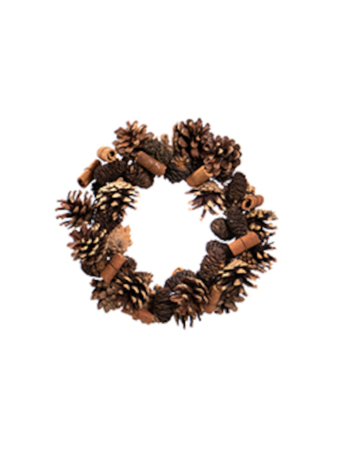 Couronne de pommes de pin et cannelle pour déco naturelle marron