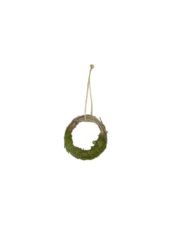 Coroa de ramos de videira e musgo para decoração verde e castanho para pendurar