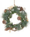 Couronne de sapin naturelle avec pommes de pin boules blanches et étoiles
