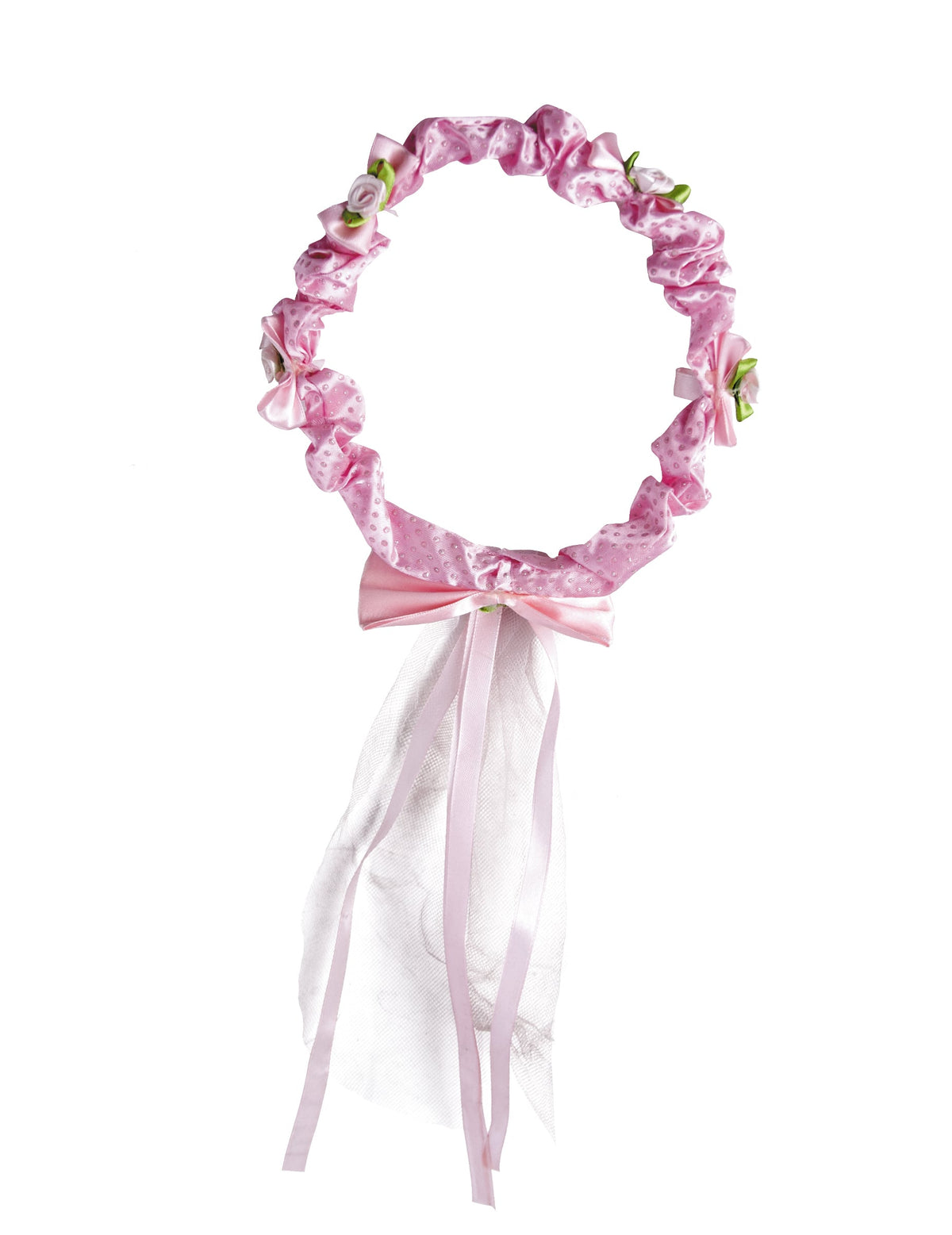 Couronne de fleurs roses pour fille rose avec rubans et voile blanc