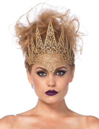 Couronne maléfique pour femme or pailletée avec motifs découpés