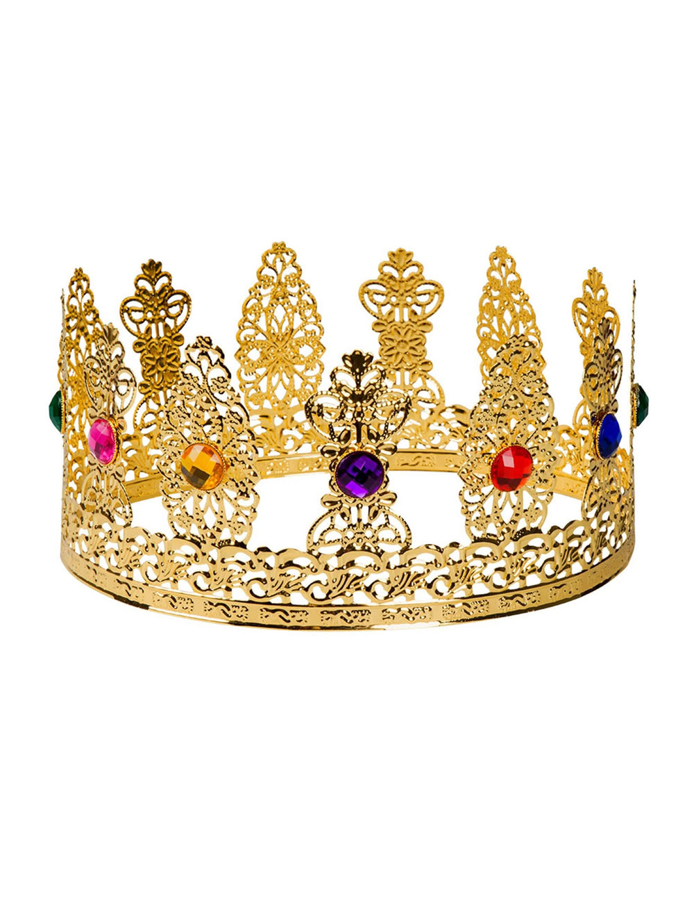 Vista frontal da coroa rainhas com pedras falsas para adulto