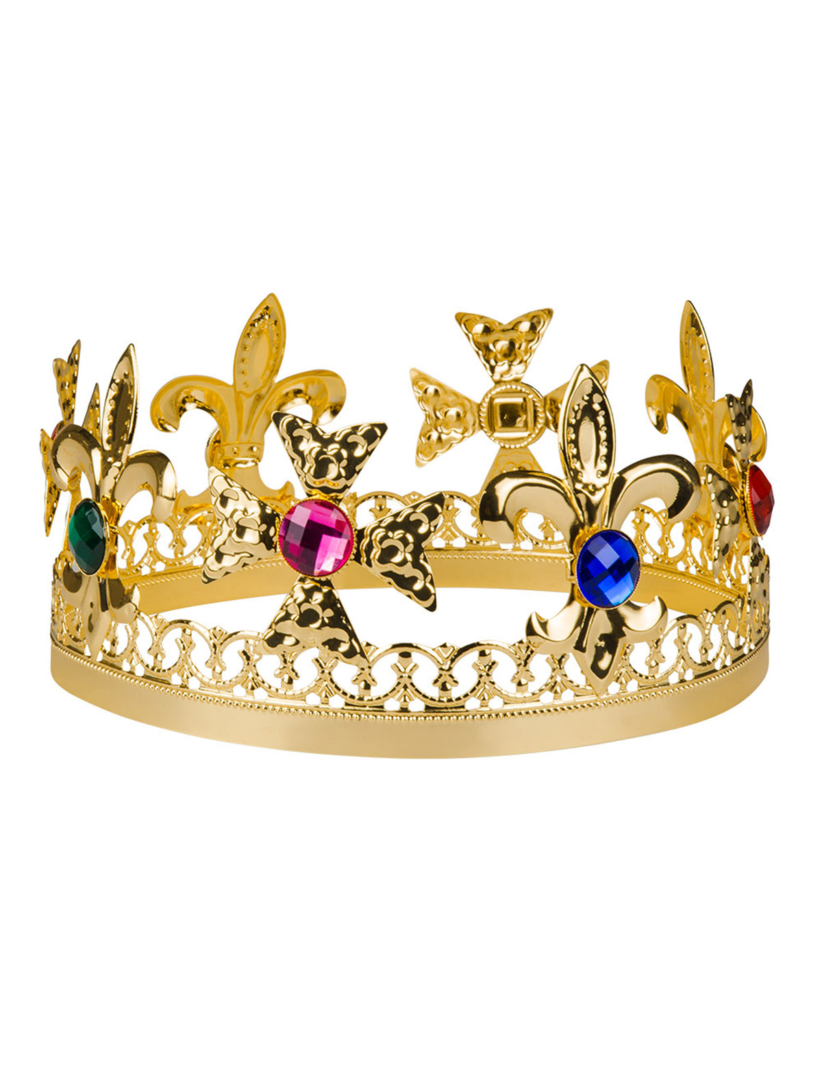 Détail des joyaux colorés et des ornements de la couronne de roi avec faux joyaux