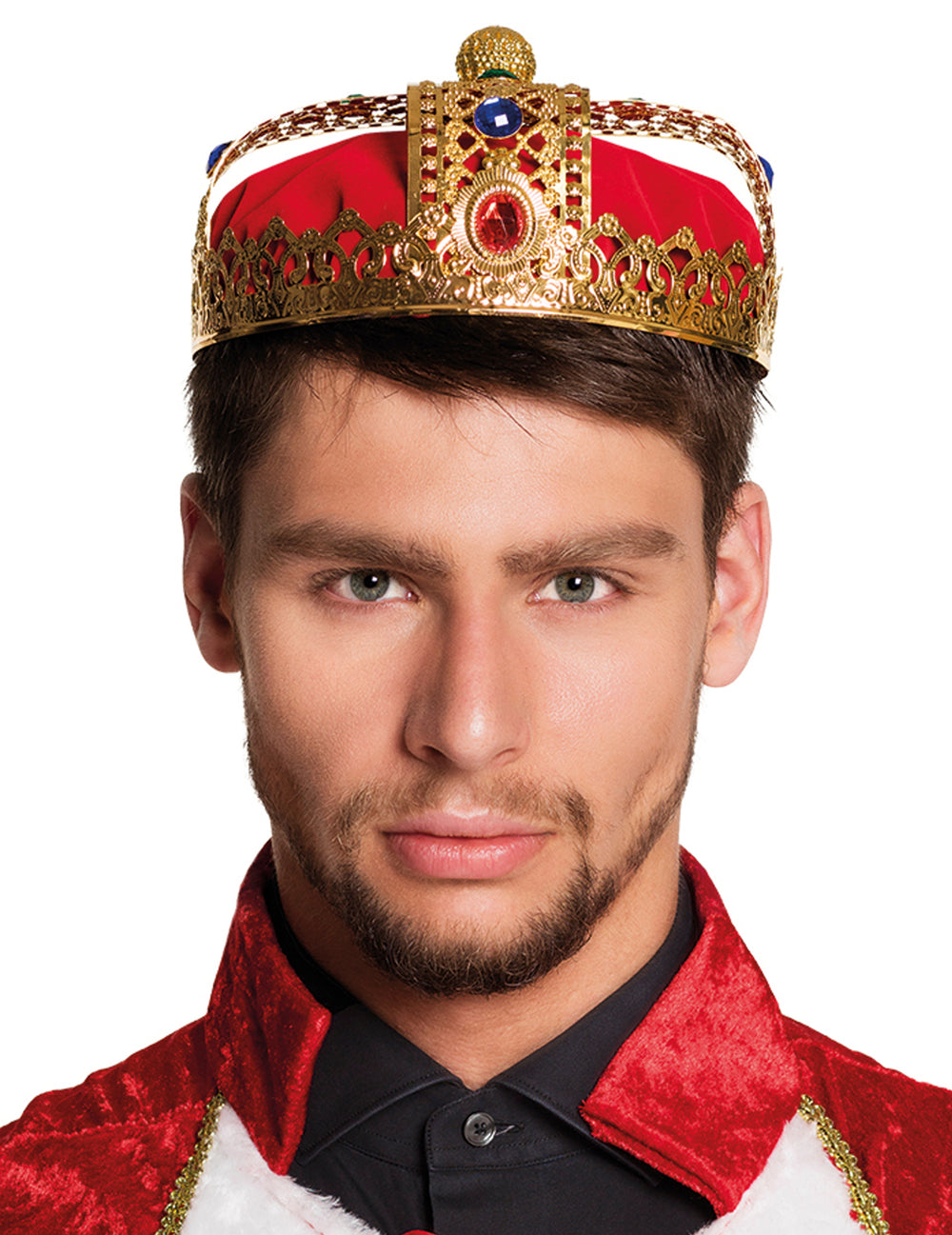Couronne de luxe de roi pour adulte dorée et rouge