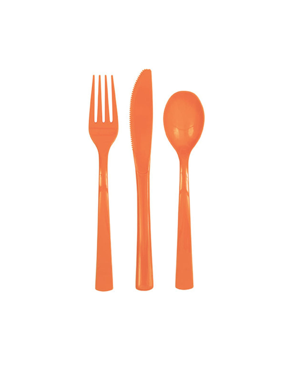 Couverts en plastique orange avec fourchette couteau et cuillère