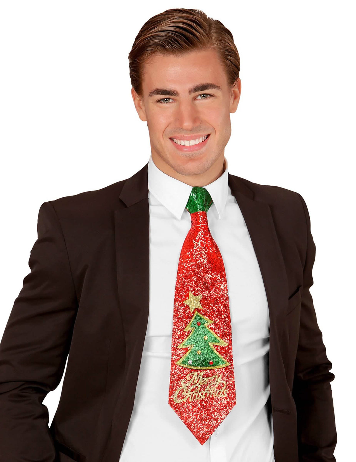 Gravata Merry Christmas para homem com lantejoulas vermelhas