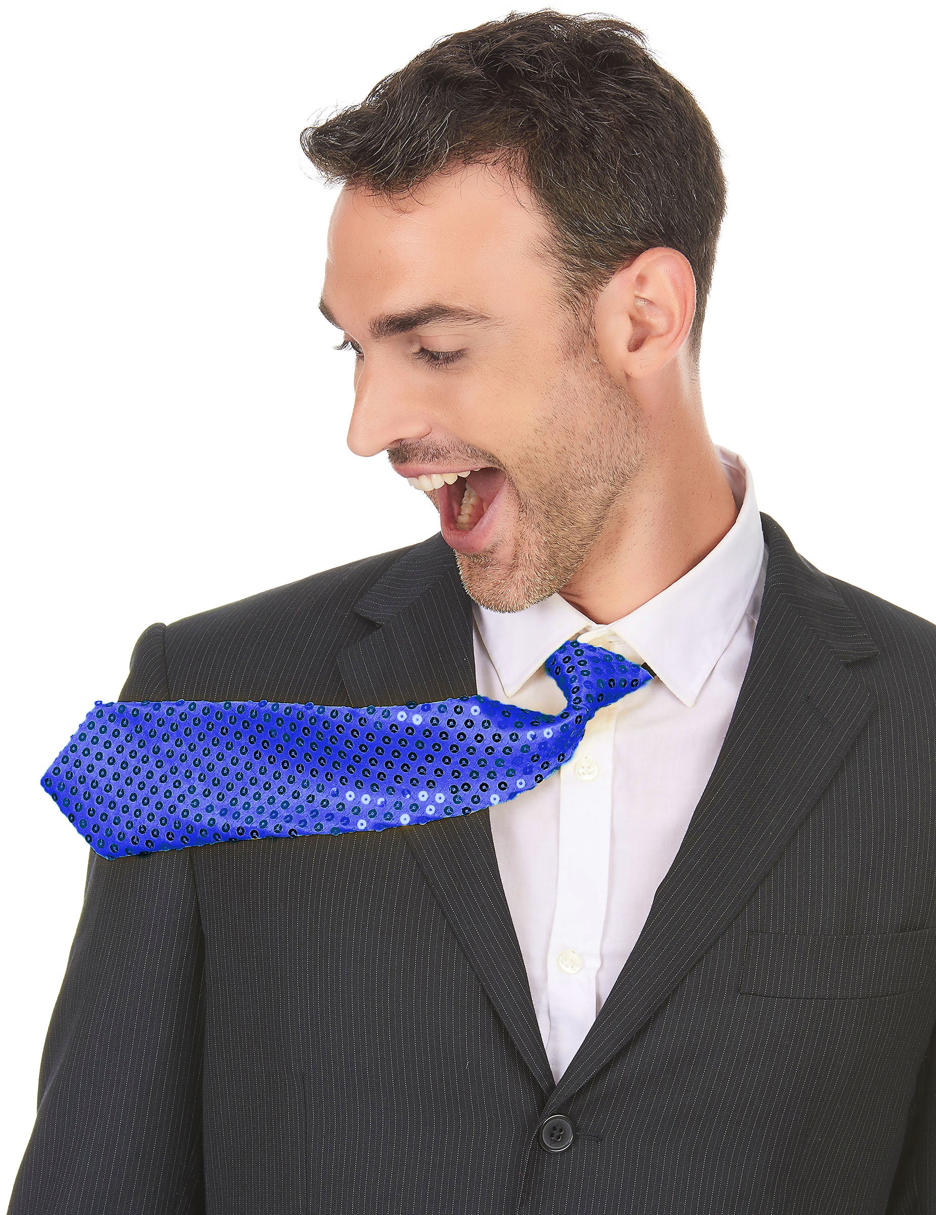 Cravate à sequins pour adulte bleue