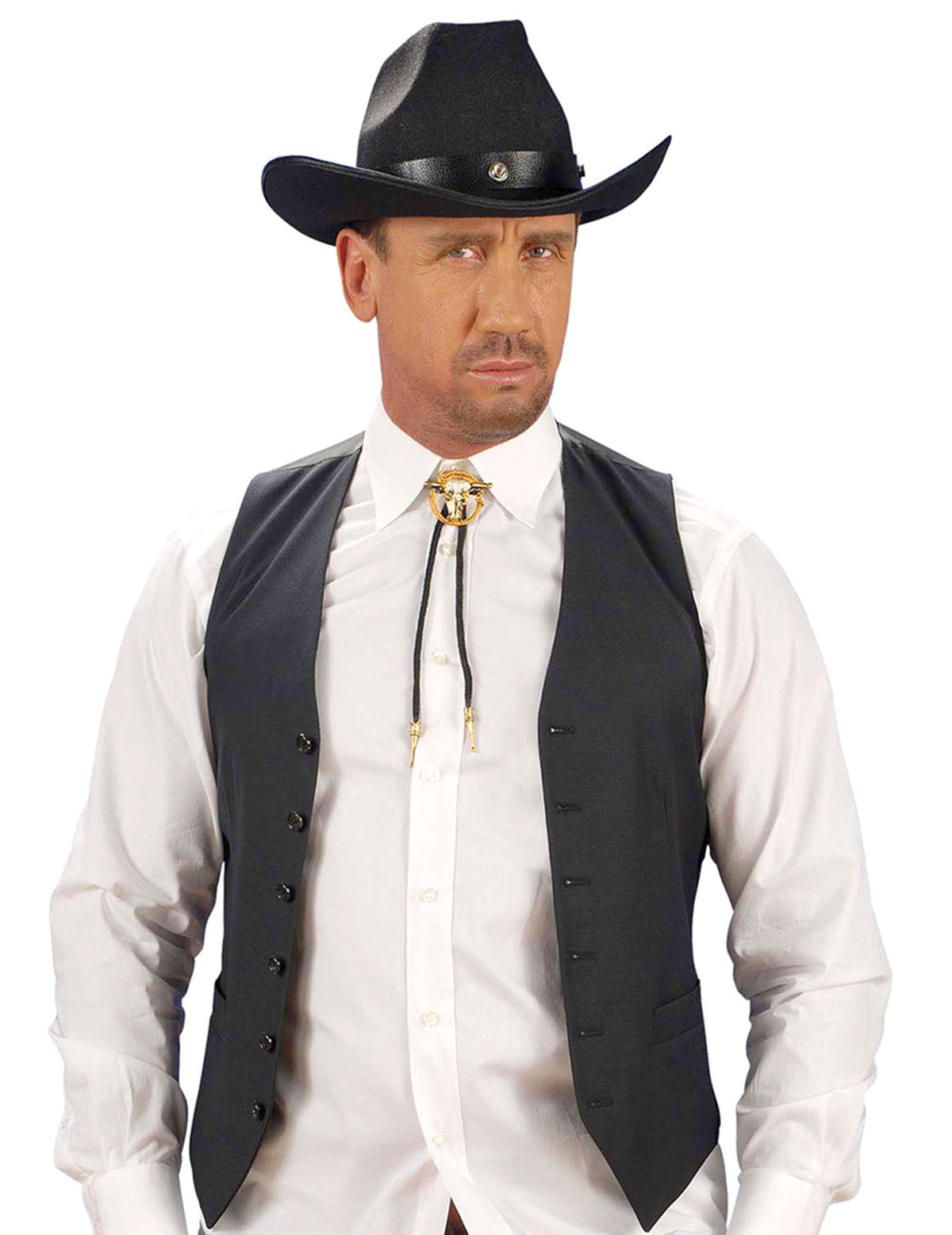 Cravate ficelle cowboy pour adulte noire et dorée