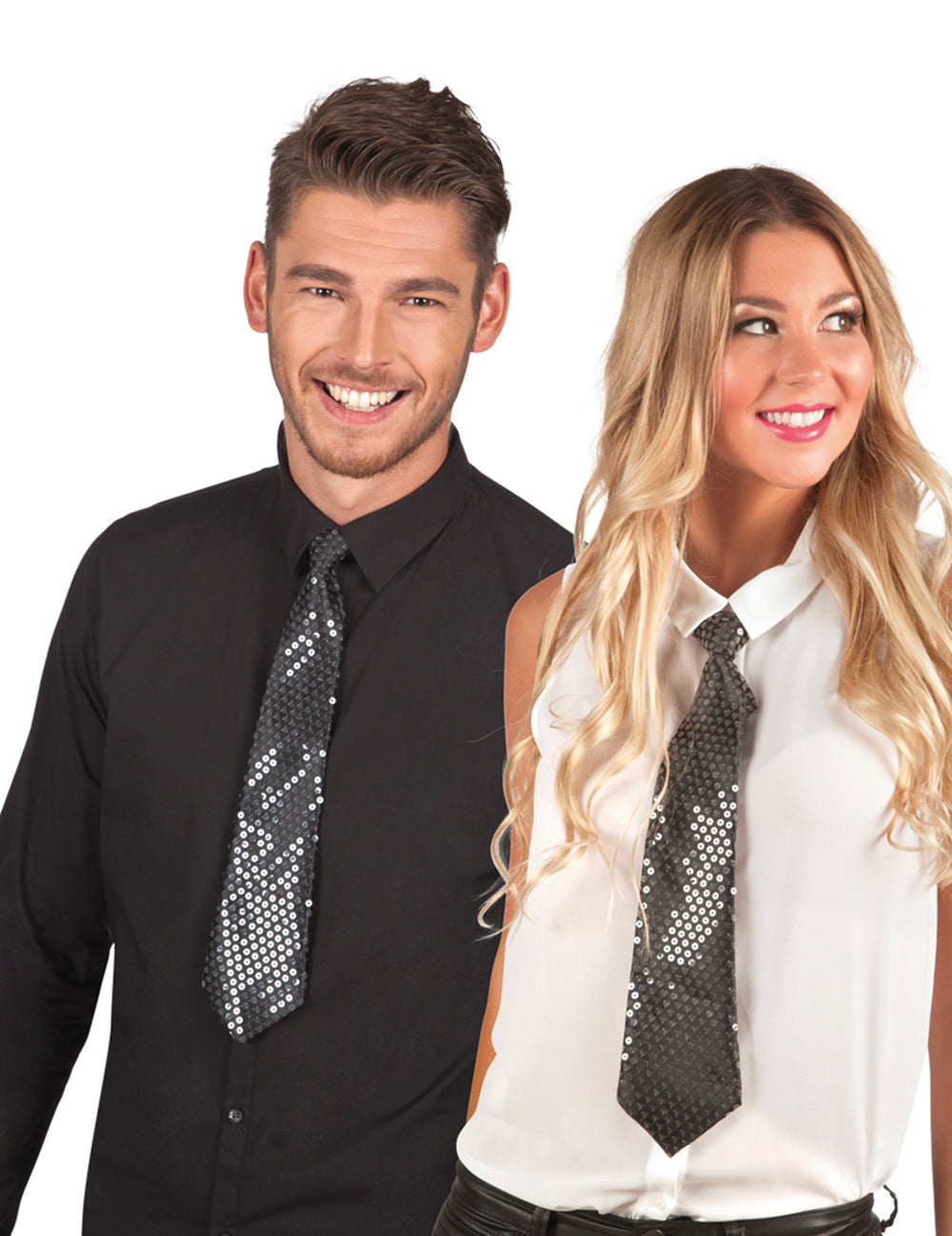 Cravate à sequins transparents pour adulte noire