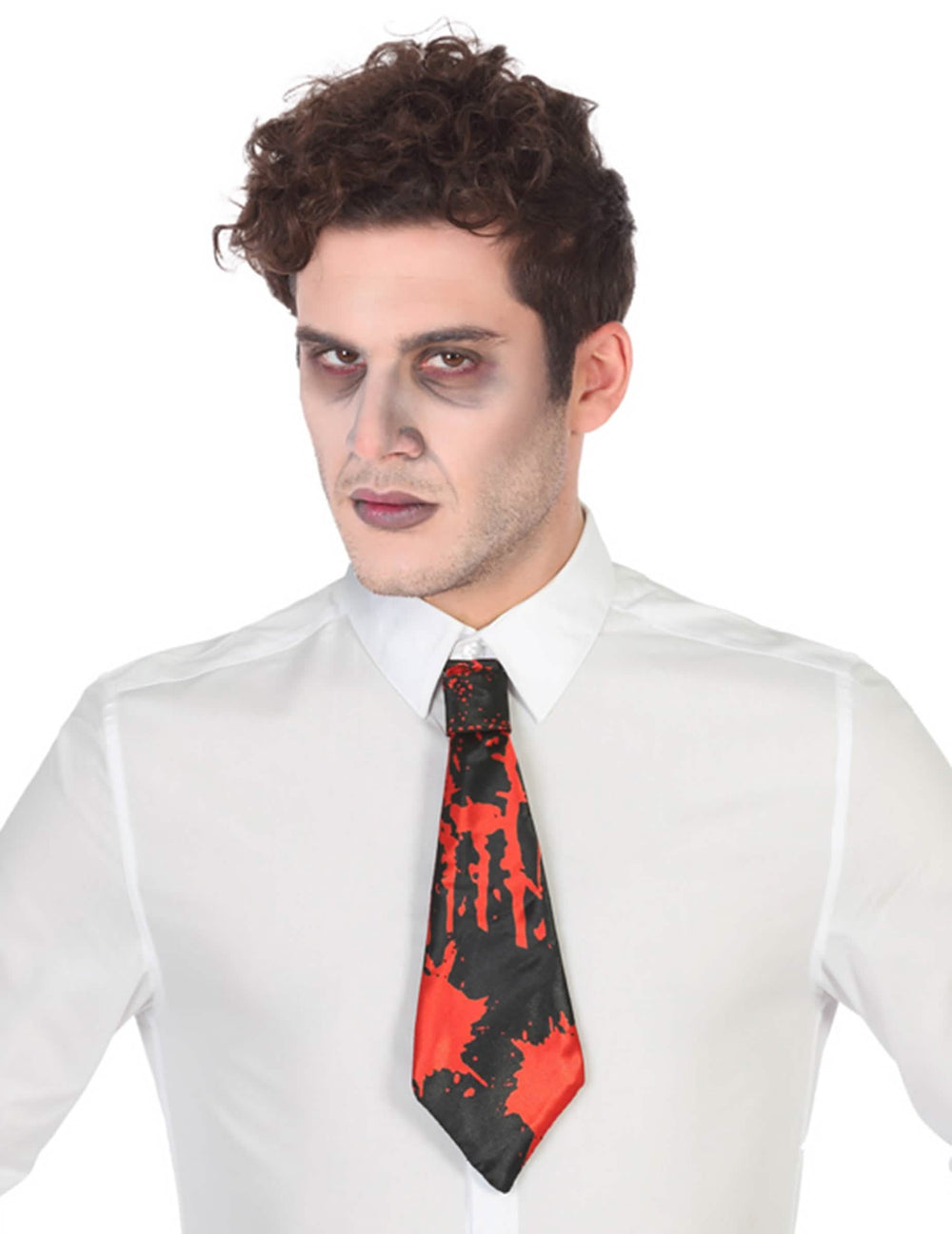 Gravata de halloween sangrenta para adulto preta e vermelha