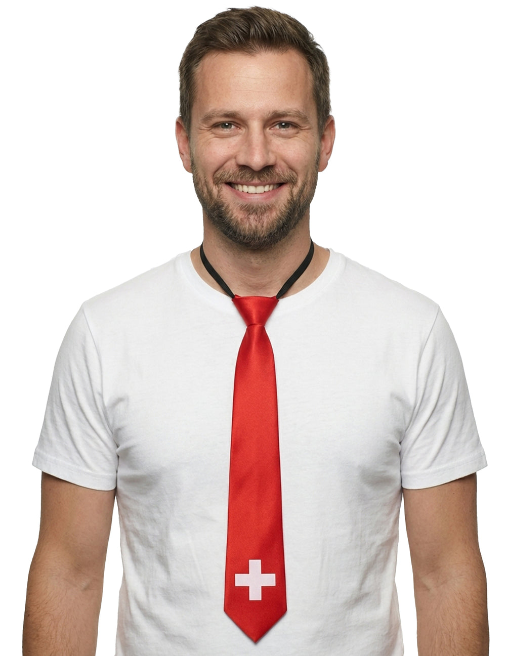 Cravate drapeau Suisse pour adulte rouge avec croix blanche