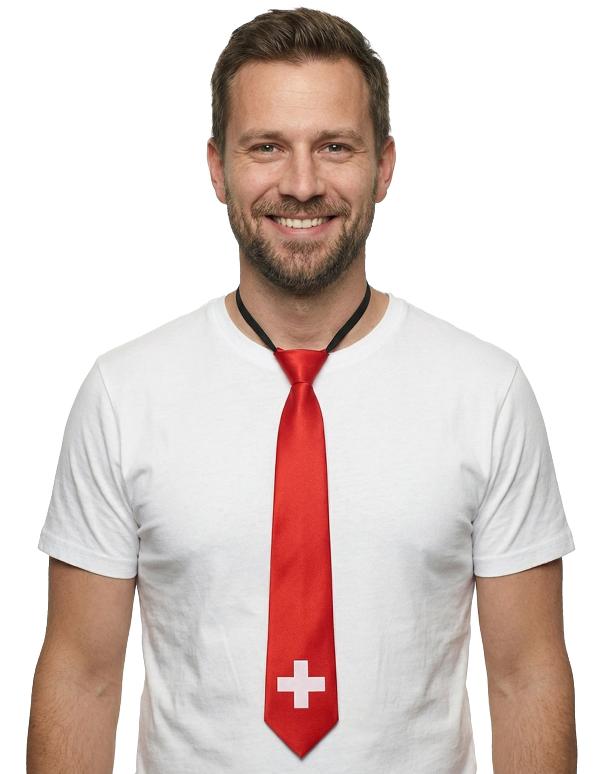 Cravate drapeau Suisse pour adulte rouge avec croix blanche