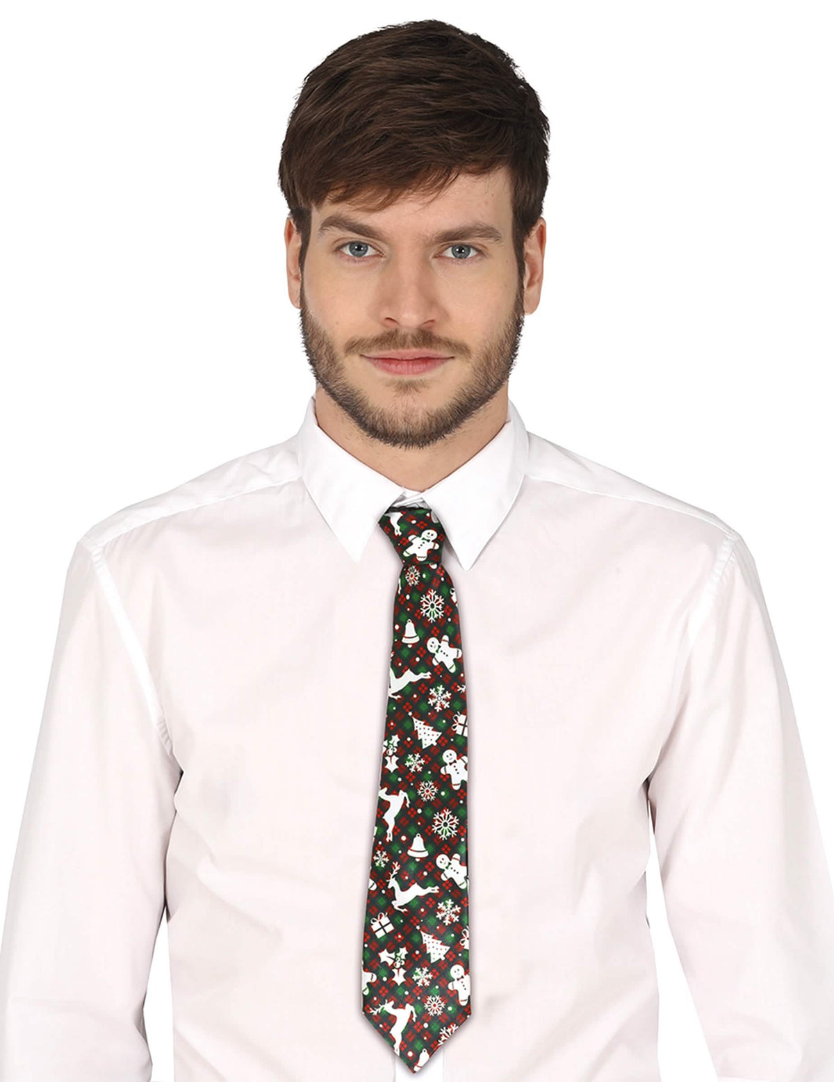 Cravate tartan et motifs de Noël pour adulte verte et rouge