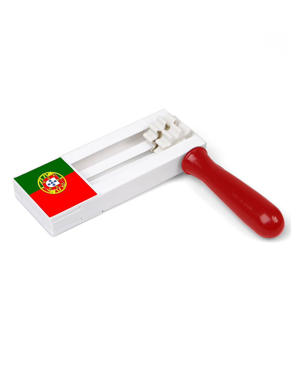 Crécelle Portugal pour supporter blanche avec drapeau et manche rouge