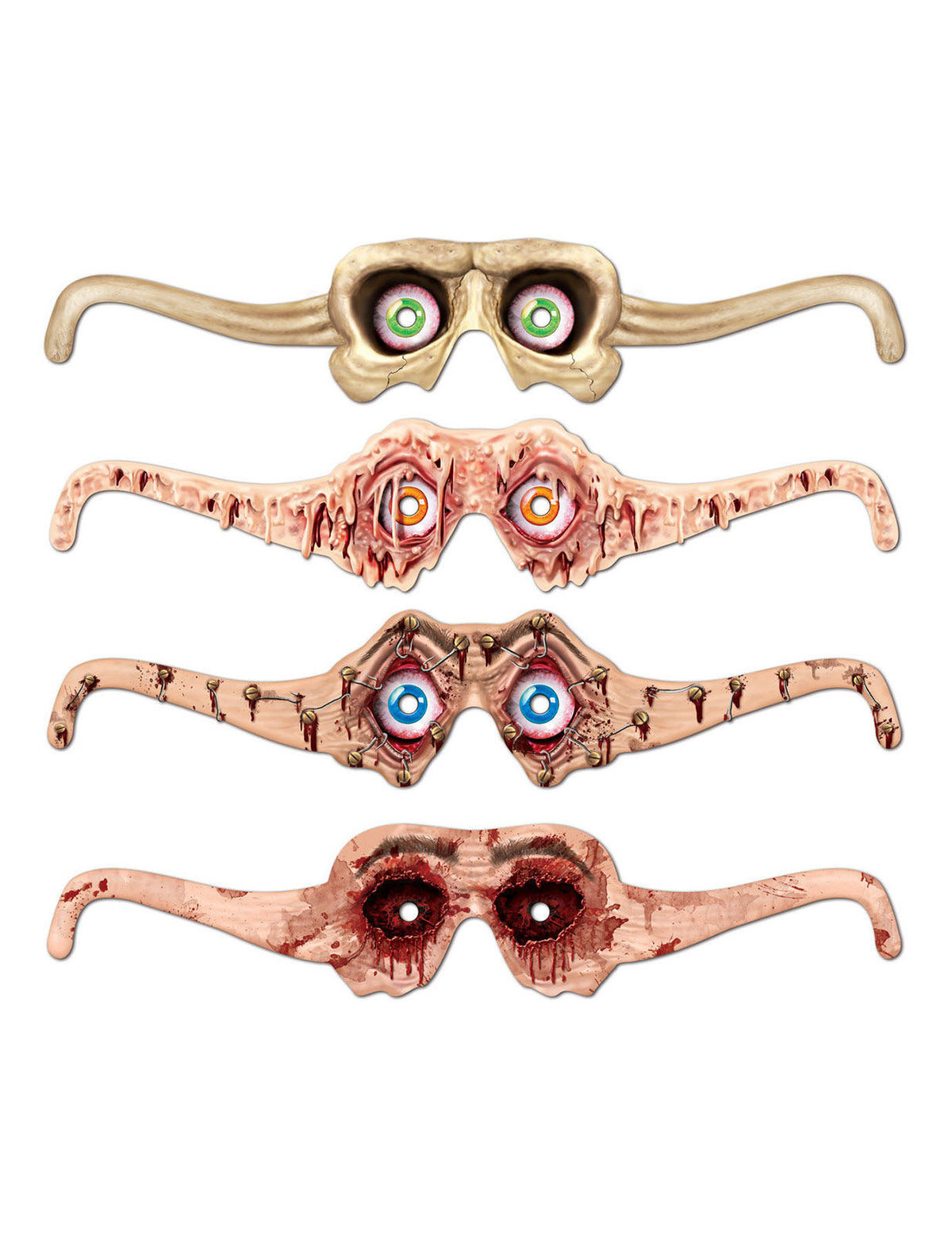 Lunettes en carton effrayantes pour Halloween modèles gore et zombie assortis