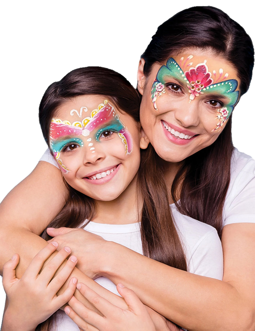 Mise en situation sur le visage de la crème de grimage maquillage à l'eau pour enfant et adulte multicolore