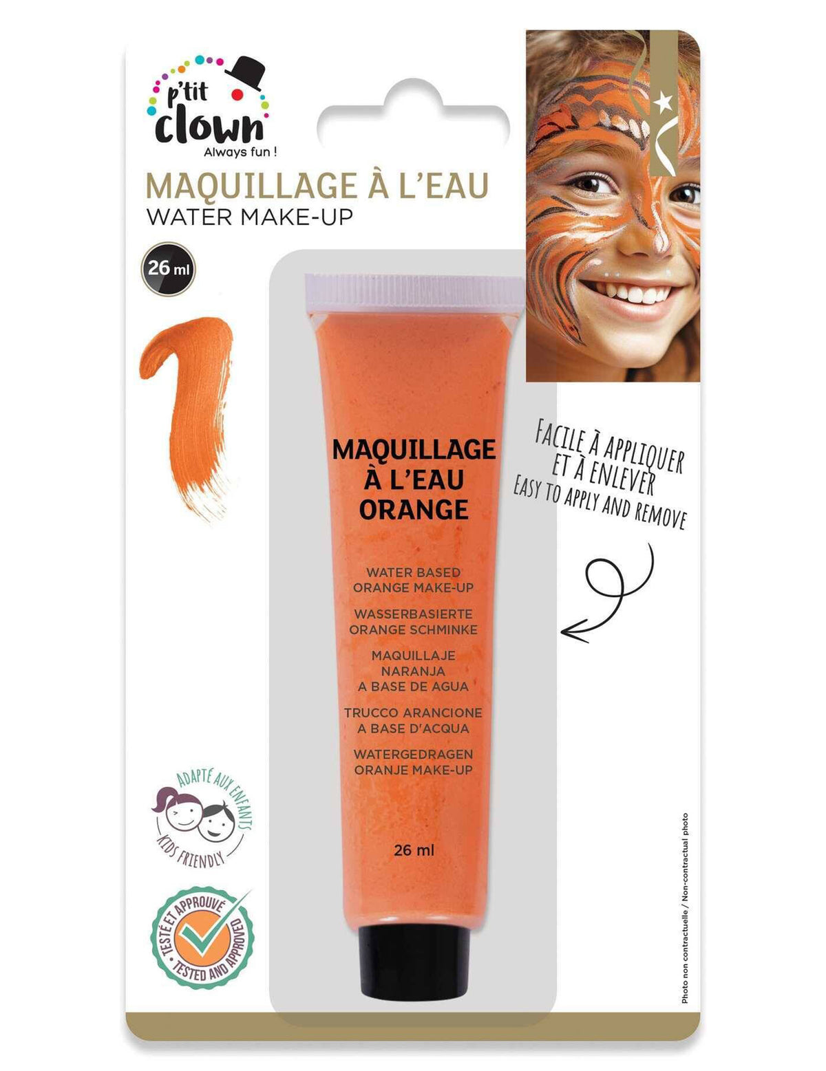 Mise en situation sur le visage de la crème de grimage maquillage à l'eau pour enfant et adulte multicolore