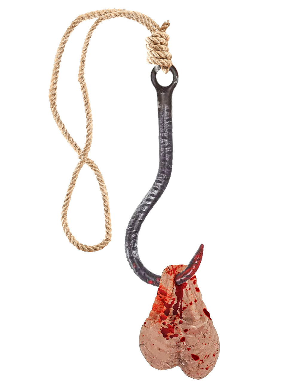 Détail de la corde de suspension du crochet avec testicules