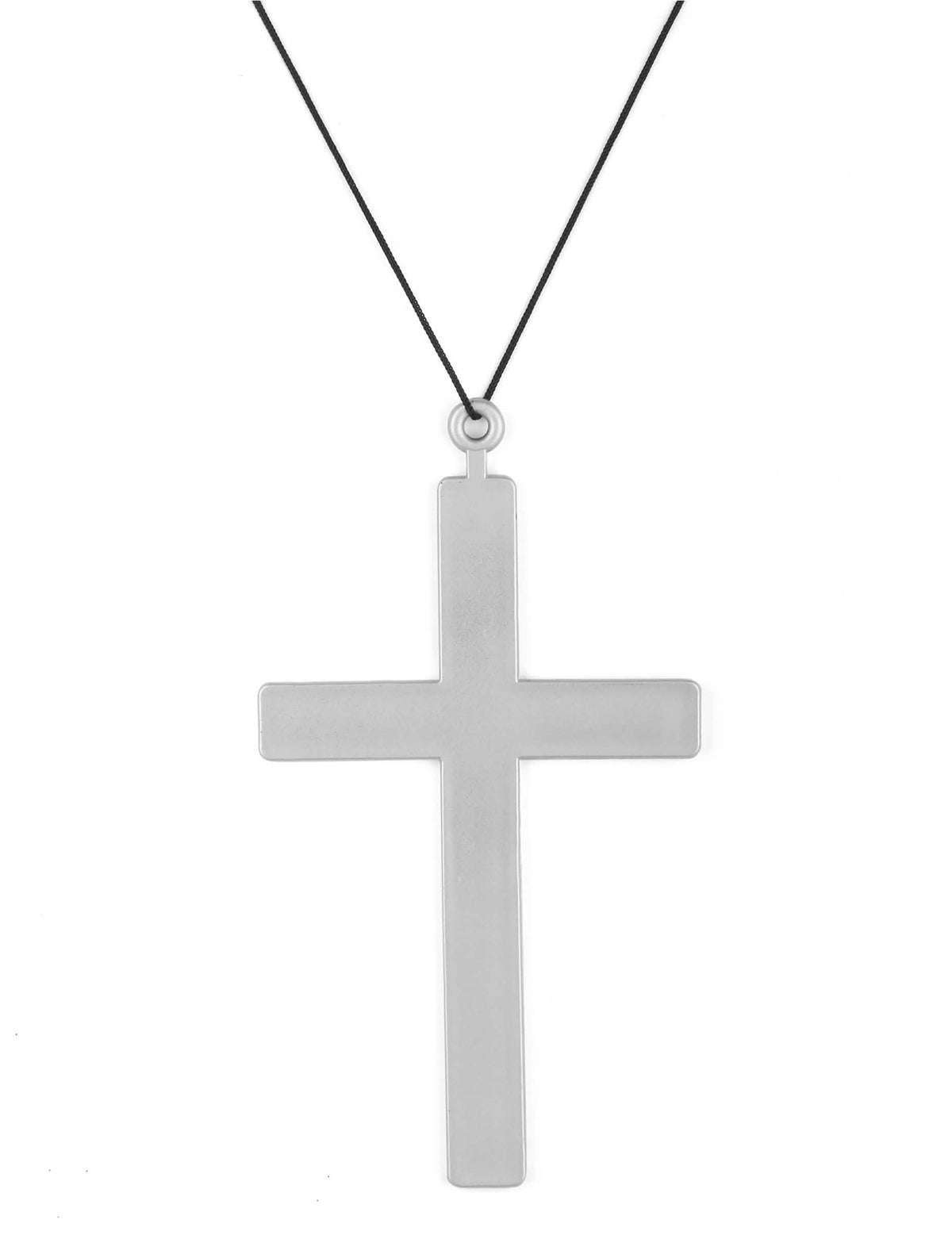 Cruz de monge para adulto prateada com cordão preto