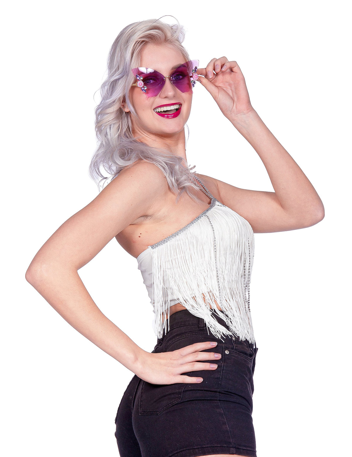 Crop-top festival de franjas branco mulher