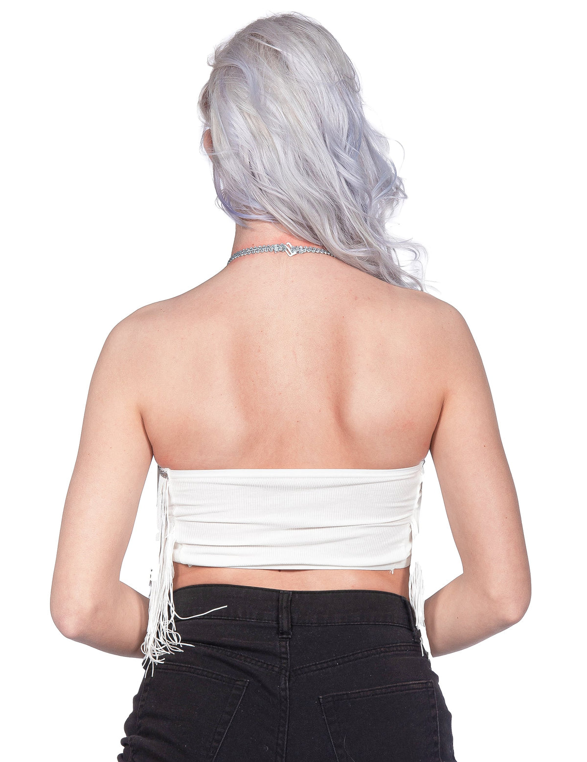 Crop-top festival de franjas branco mulher
