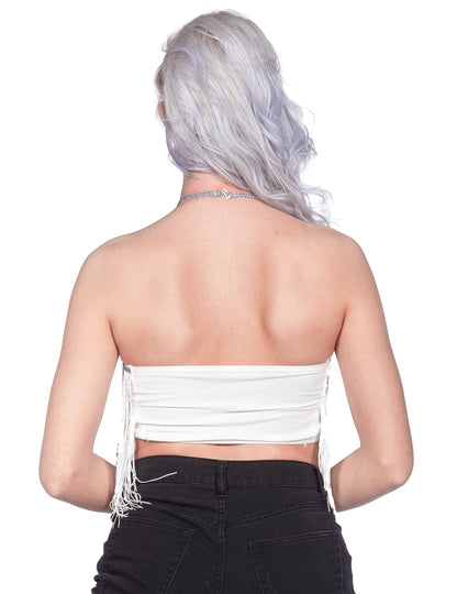 Crop top de festival com franjas branco mulher