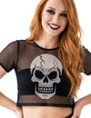 Crop top de rede preto com caveira para adulto