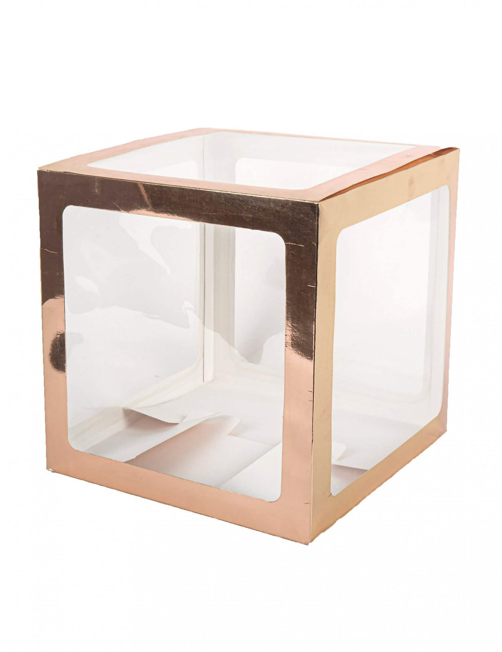 Cubo de balões transparente personalizável para decoração de festa em ouro rosa