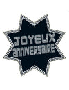 Cut-out étoile Joyeux anniversaire VIP pour fête noir et blanc avec effet strass