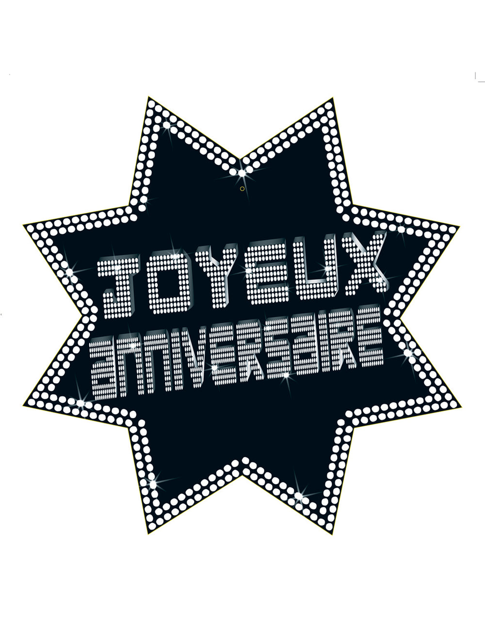 Cut-out étoile Joyeux anniversaire VIP pour fête noir et blanc avec effet strass
