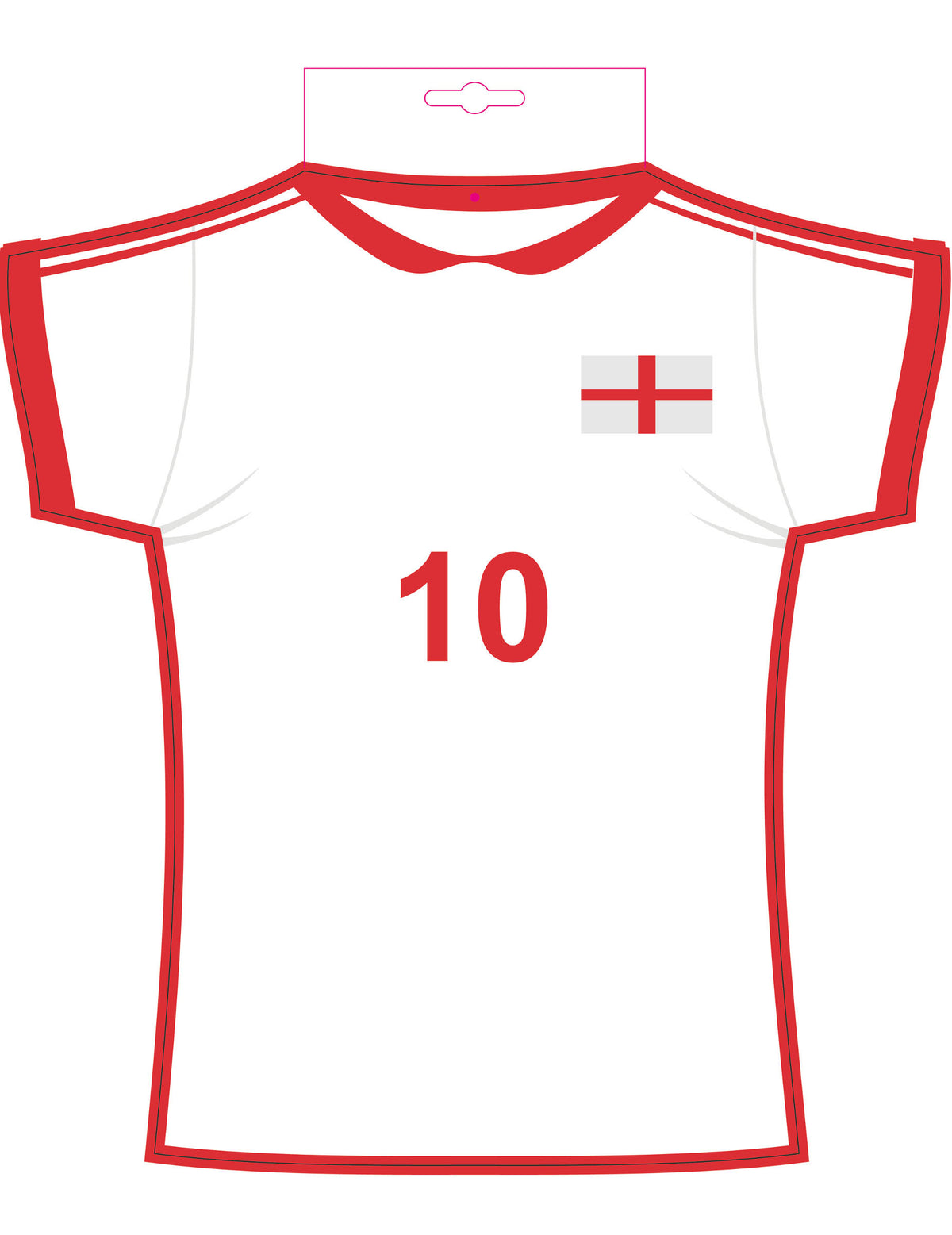 Cut out Maillot Angleterre pour supporter blanc et rouge avec numéro 10