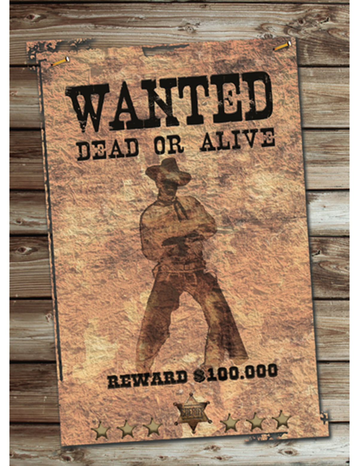 Silhouette de décoration Wanted cowboy pour fête marron aspect papier vieilli