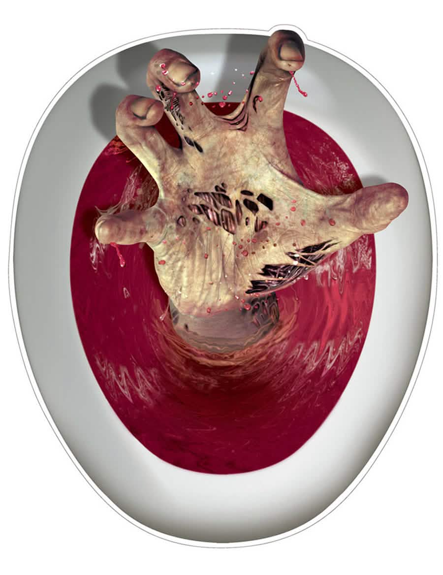 Decoração autocolante para WC mão de zombie ensanguentada