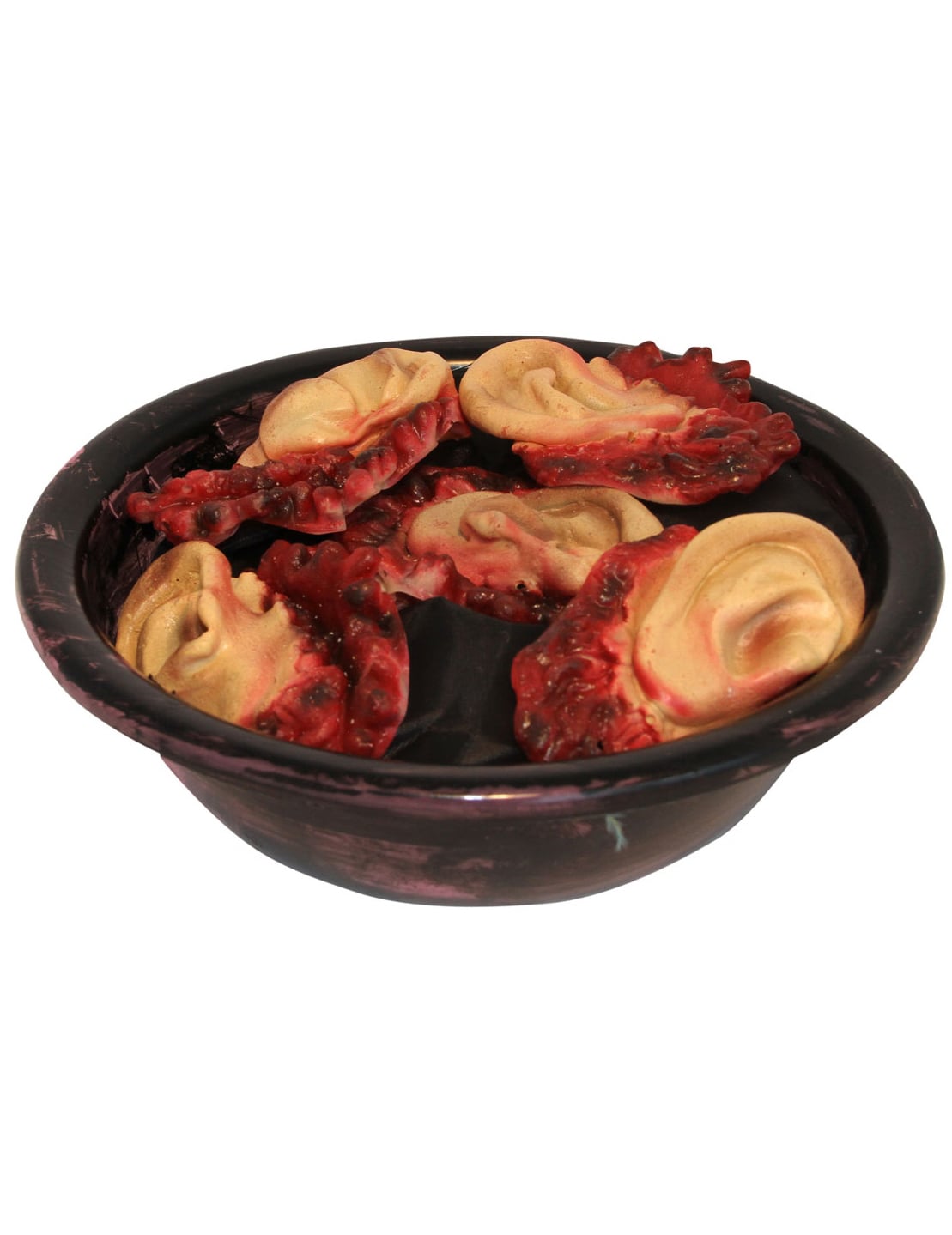 Décoration récipient avec oreilles arrachées Halloween pour adulte beige et rouge ensanglanté