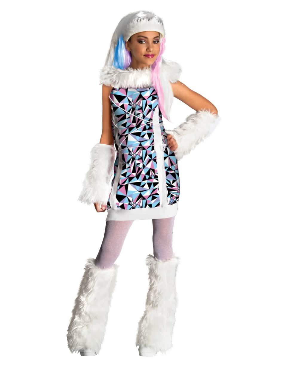 Fato de luxo Abbey Bominable Monster High™ para menina branco com padrões geométricos e pele sintética