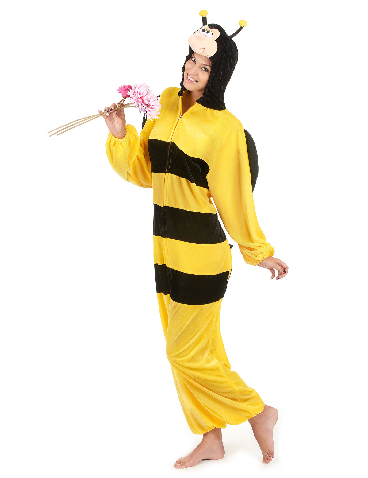 Vue de profil du déguisement abeille avec ailes pour adulte