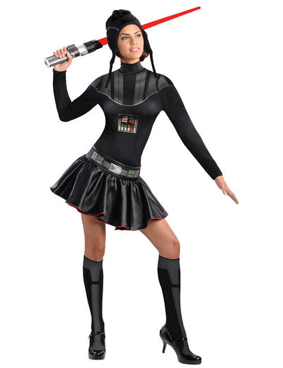 Déguisement Dark Vador pour femme noir avec jupe et sabre laser rouge