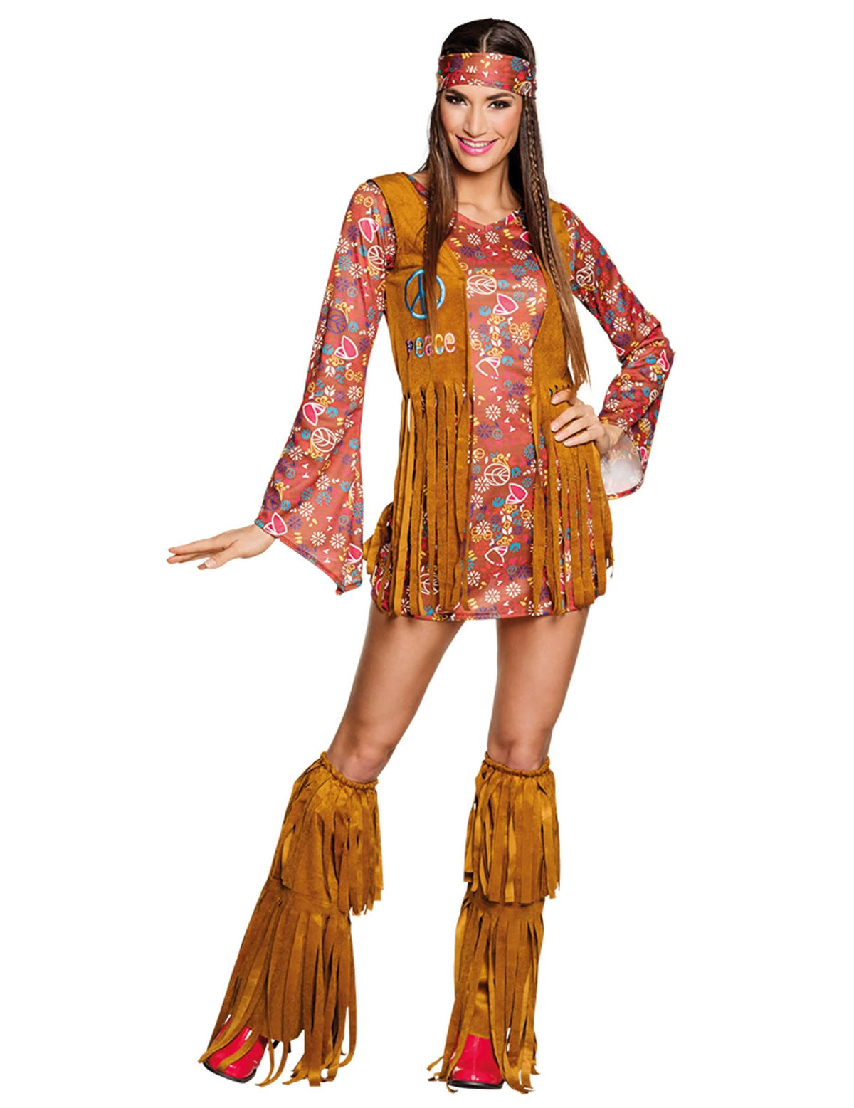 Mise en situação do disfarce hippie Peace com franjas