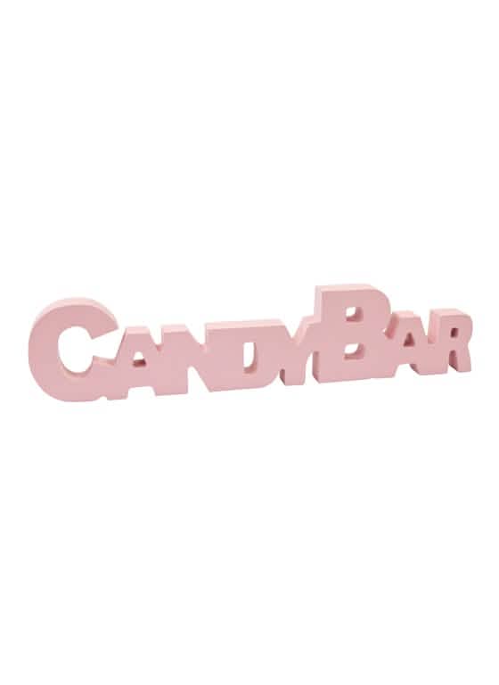 decoração de mesa em madeira Candy Bar para buffet cor de rosa